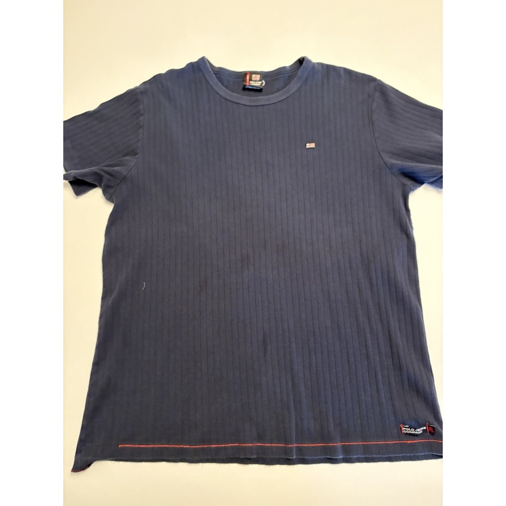 Ralph Lauren Polo Jeans Co T-Shirt Men XXL Blue Ribbed USA Flag Vintage